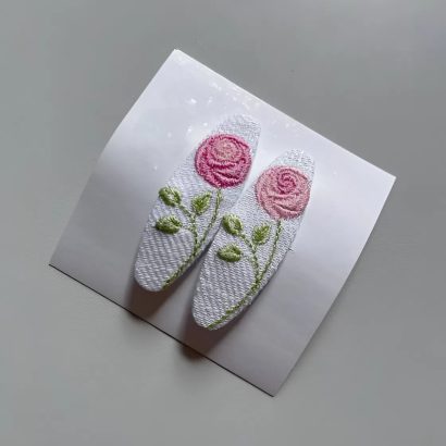 Дитячі заколки для волосся вишивка ніжно рожеві троянди