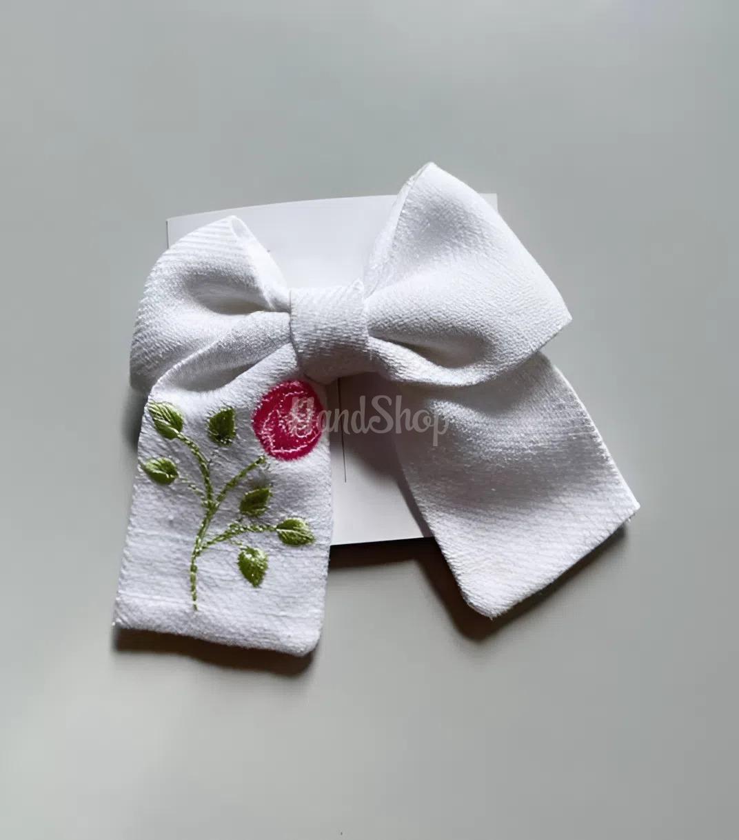 Дитячий бант для волосся вишивка рожева квітка троянда Дитячий бант для волосся вишивка рожева квітка троянда