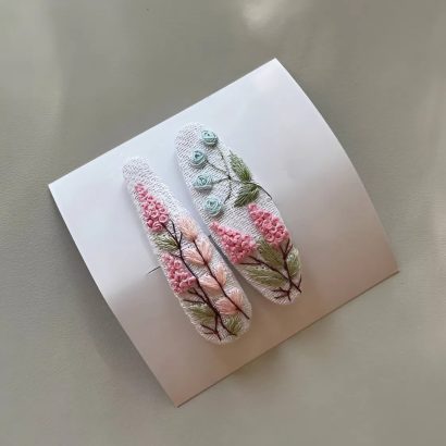 Пара дитячих заколочок для волосся квіти ручна вишивка, 2 шт