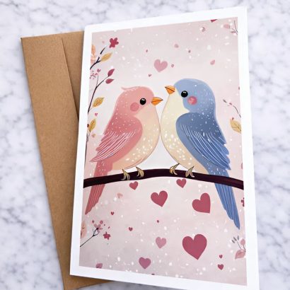 Романтична листівка валентинка закохана пара пташечки
