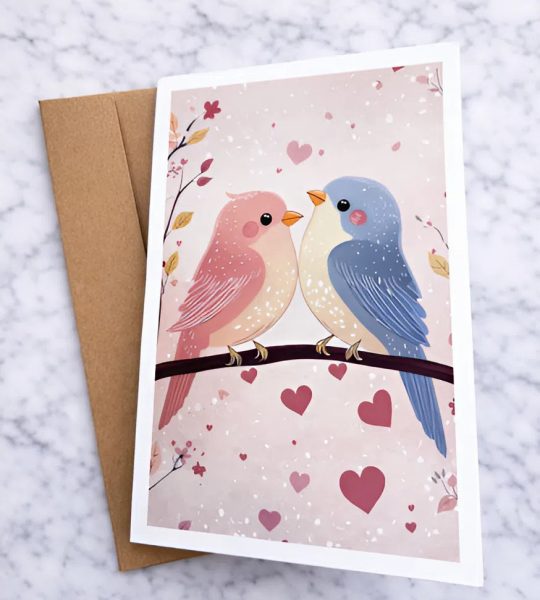 Романтична листівка валентинка закохана пара пташечки