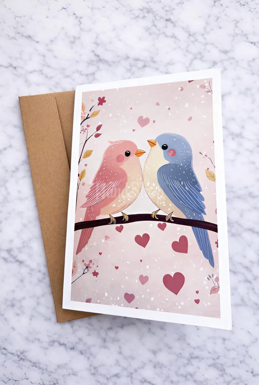 Романтична листівка валентинка закохана пара пташечки Романтична листівка валентинка закохана пара пташечки