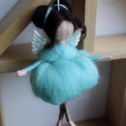 Авторська лялька ангел підвіска у бірюзовій сукні сувенір