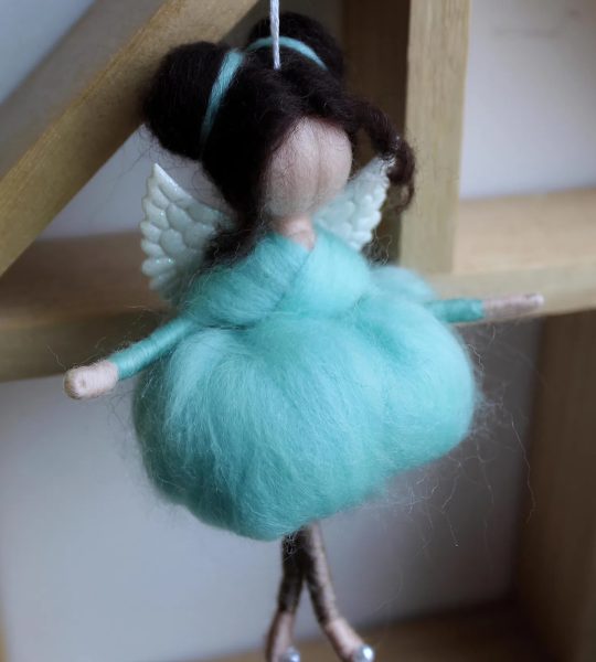 Авторська лялька ангел підвіска у бірюзовій сукні сувенір