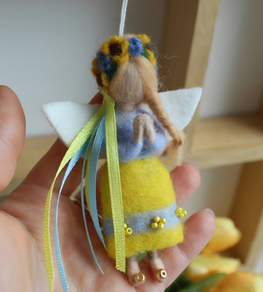 Авторська міні лялька підвіска янгол блондинка Ukraine