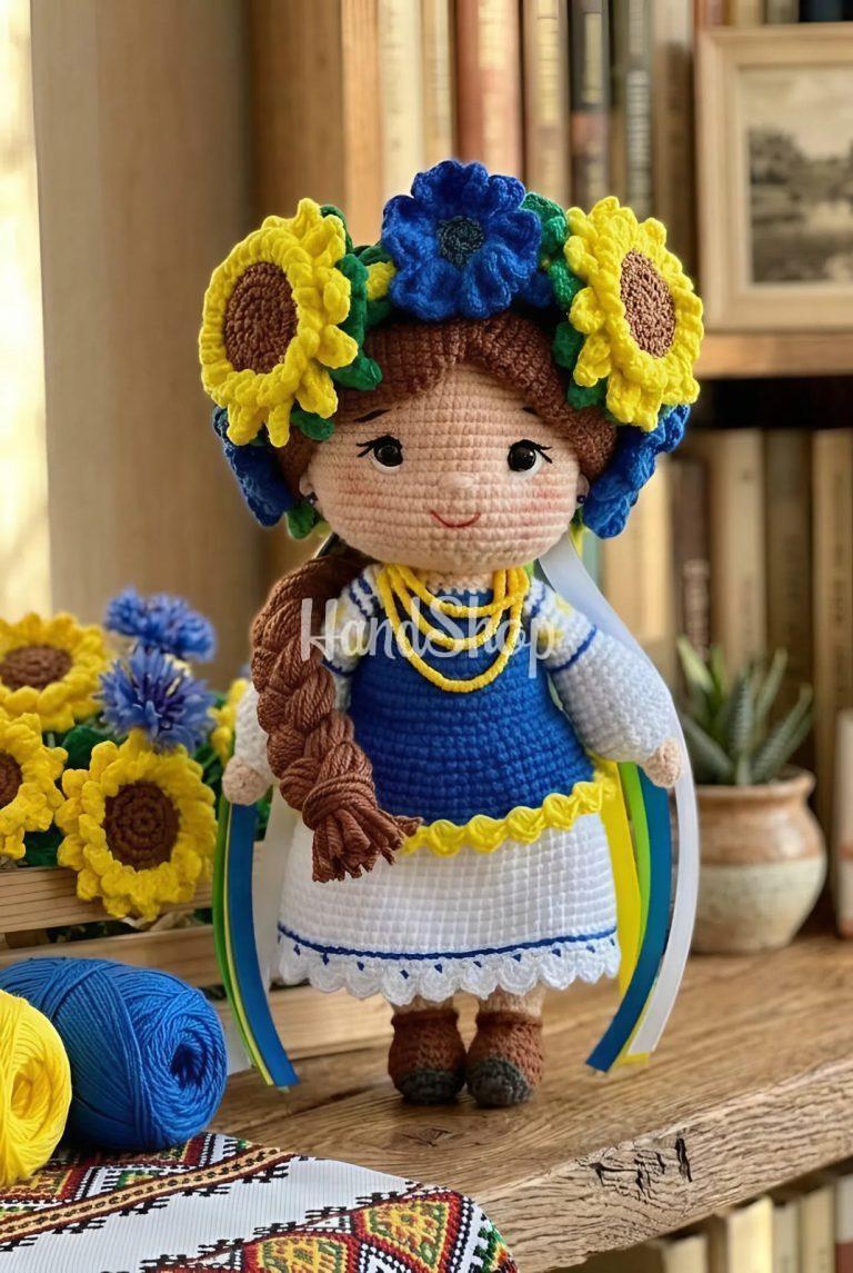 Сувенирная кукла украинка веночек подсолнухи, васильки — фото 1