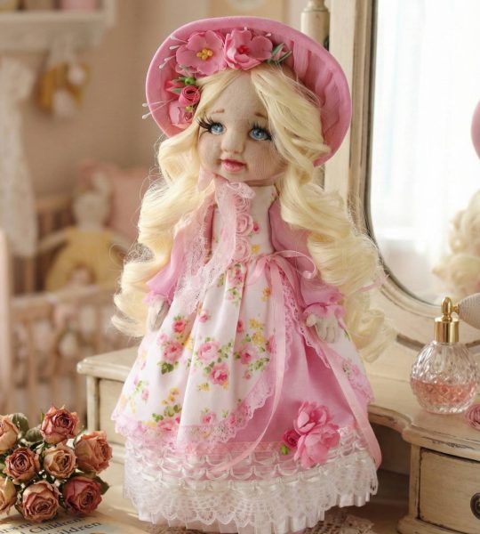 Авторська текстильна інтер'єрна ретро лялька у будуарі сувенір