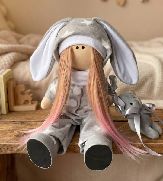 Новорічна тільда лялька сплюшка в комбінезоні зірочка