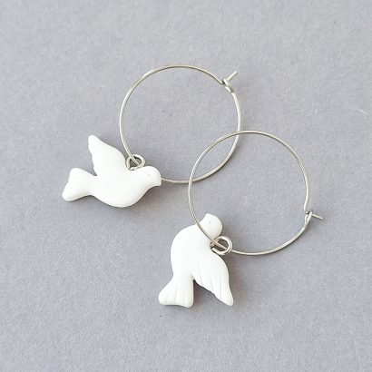 Комплект сережки та кулон горлиці пташки з глини