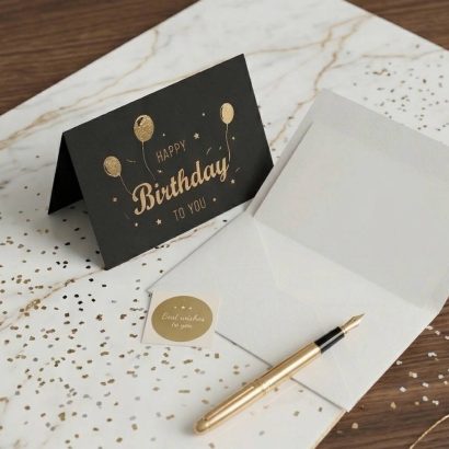 Стильна маленька листівка конверт з золотим тисненням birthday