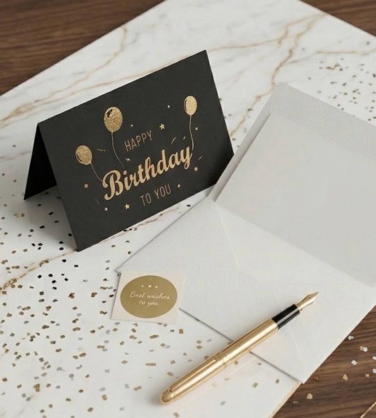 Стильна маленька листівка конверт з золотим тисненням birthday