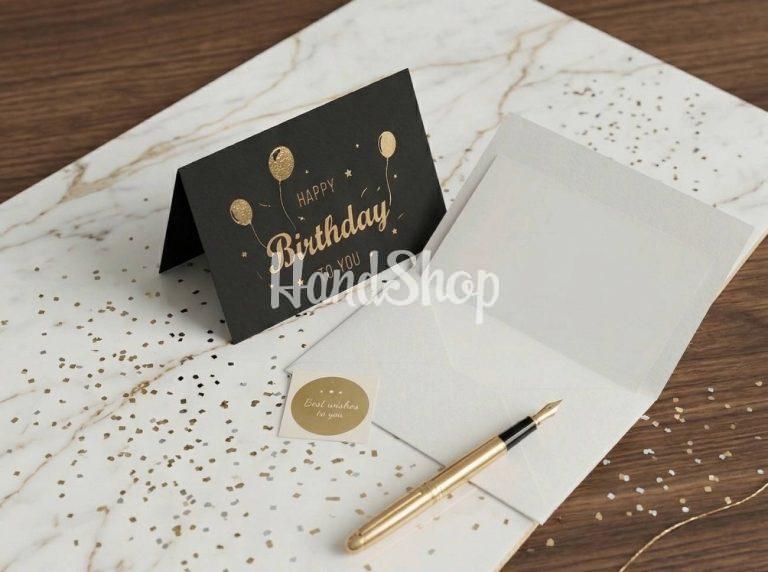 Стильна міні листівка з золотим тисненням birthday в конверті — фото 2