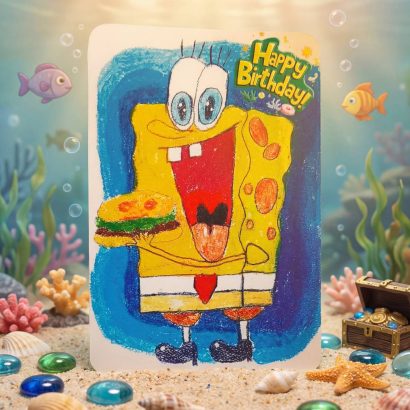 Авторська листівка мальована Губка Боб Happy Birthday