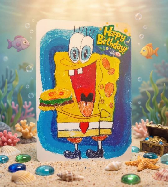 Авторська листівка мальована Губка Боб Happy Birthday