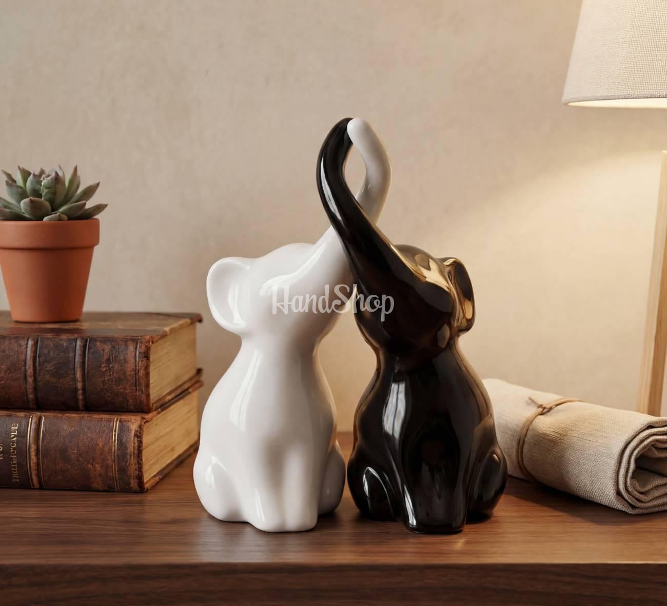 Декоративні порцелянові чорно-білі слоники наречені Декоративні порцелянові чорно-білі слоники наречені