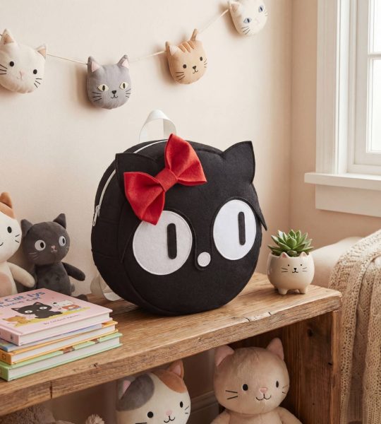 Дитячий рюкзак чорна кішка червоний бант фетр 20 х 20 см