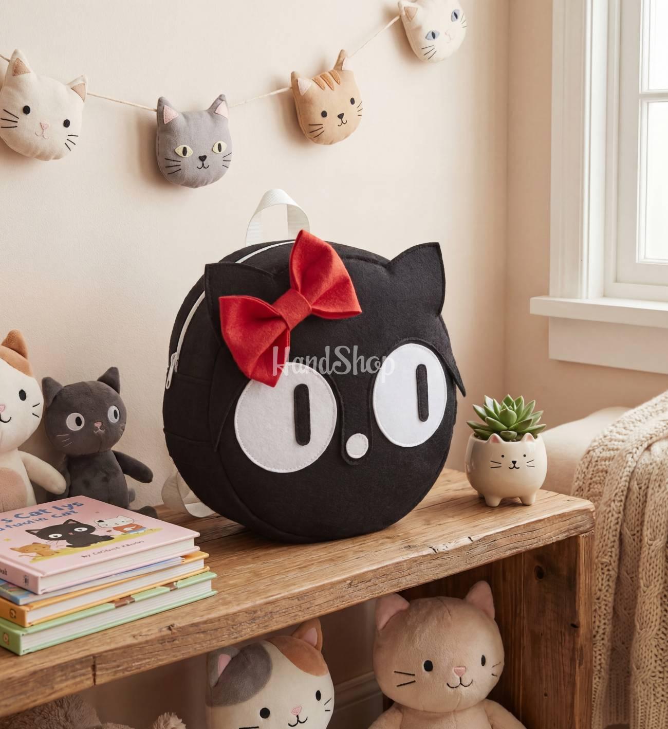 Дитячий рюкзак чорна кішка червоний бант фетр 20 х 20 см Дитячий рюкзак чорна кішка червоний бант фетр 20 х 20 см