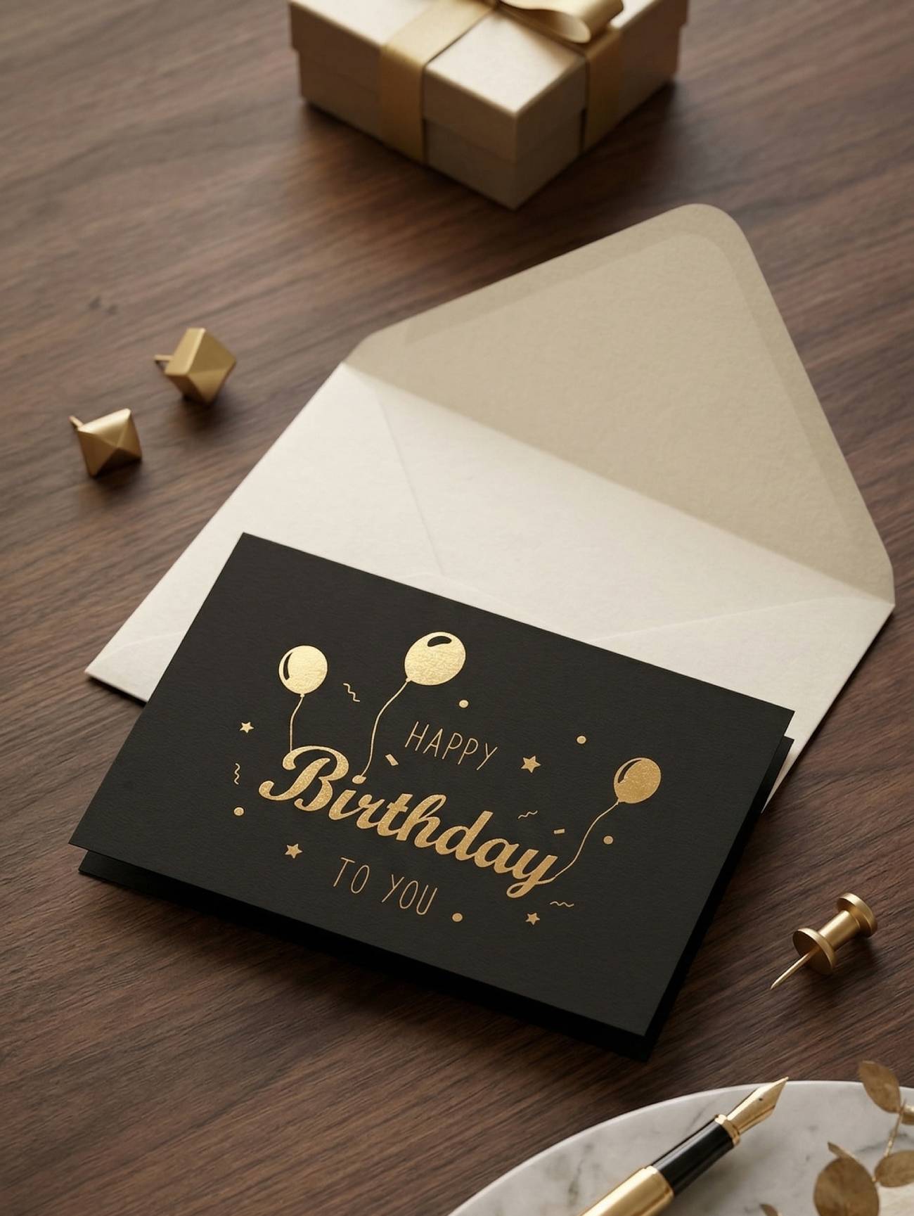Оригінальна листівка-конверт для грошей happy birthday to you - стильний подарунок із золотим акцентом