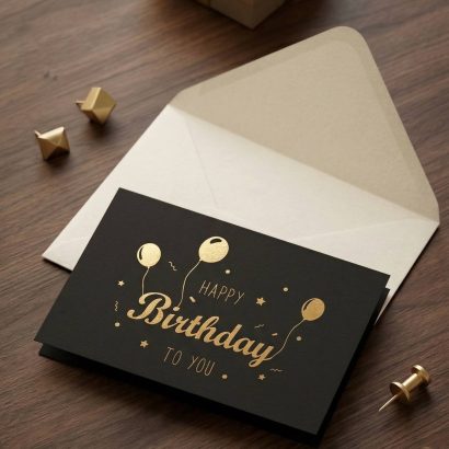 Стильна маленька листівка конверт з золотим тисненням birthday