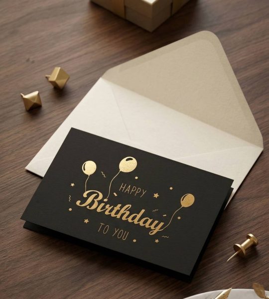 Стильна маленька листівка конверт з золотим тисненням birthday