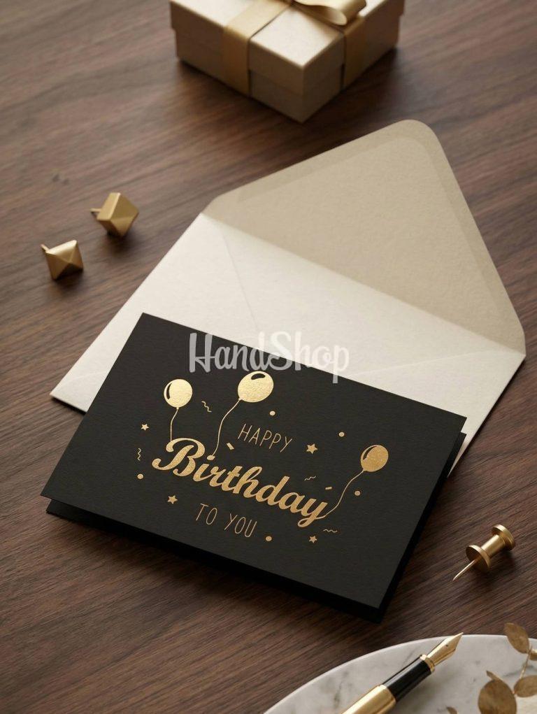 Стильна міні листівка з золотим тисненням birthday в конверті — фото 1
