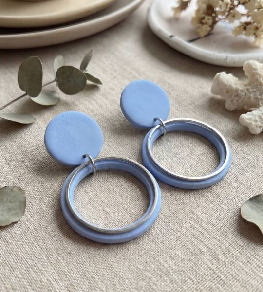 Жіночі святкові блакитні сережки геометричні круглі