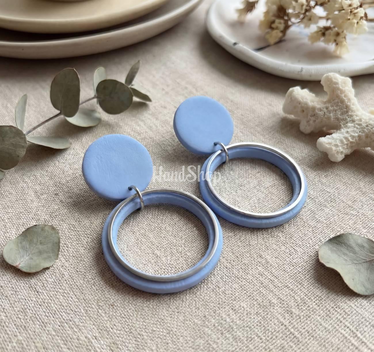 Жіночі святкові блакитні сережки геометричні круглі Жіночі святкові блакитні сережки геометричні круглі