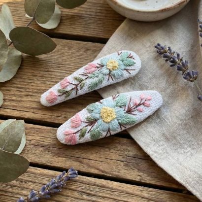 Дитячі заколки для волосся квіти пара ручна вишивка, 2 шт