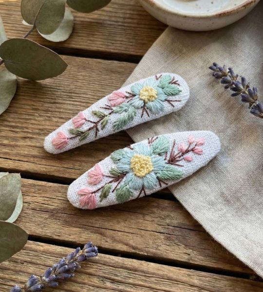 Дитячі заколки для волосся квіти пара ручна вишивка, 2 шт