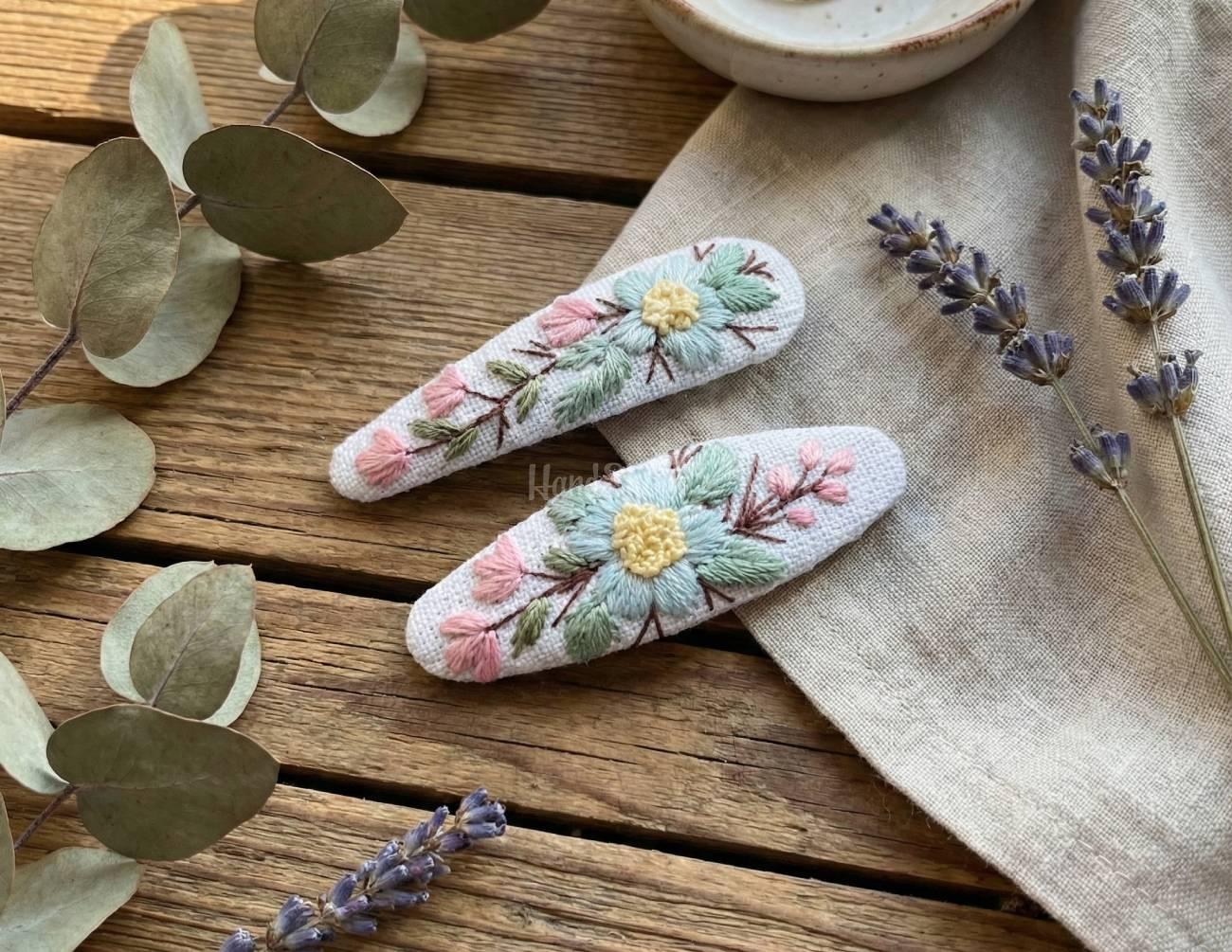 Дитячі заколки для волосся квіти пара ручна вишивка, 2 шт Дитячі заколки для волосся квіти пара ручна вишивка, 2 шт