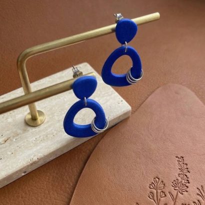 Жіночі геометричні сині сережки з полімерної глини