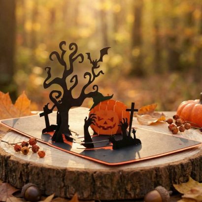 Авторська 3d листівка з деревом та гарбузом Halloween BOO