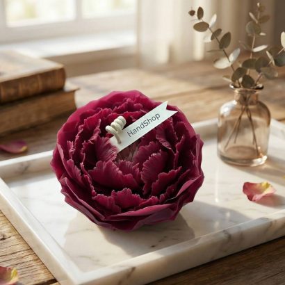 Свічка квітка бордова троянда на підставці бджолиний віск