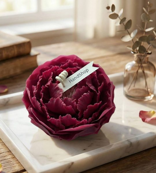 Свічка квітка бордова троянда на підставці бджолиний віск