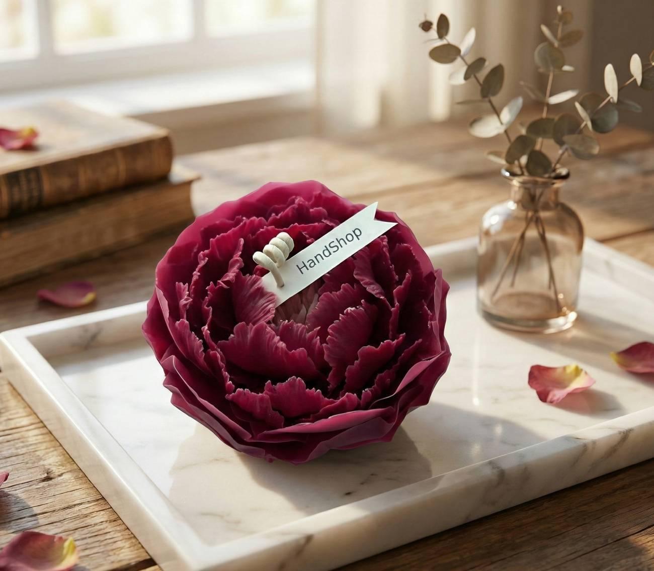 Свічка квітка бордова троянда на підставці бджолиний віск Свічка квітка бордова троянда на підставці бджолиний віск