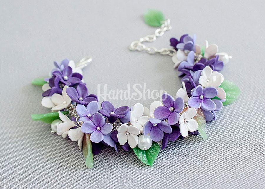 Цветочный женский браслет из глины своими руками сирень Цветочный женский браслет из глины своими руками сирень