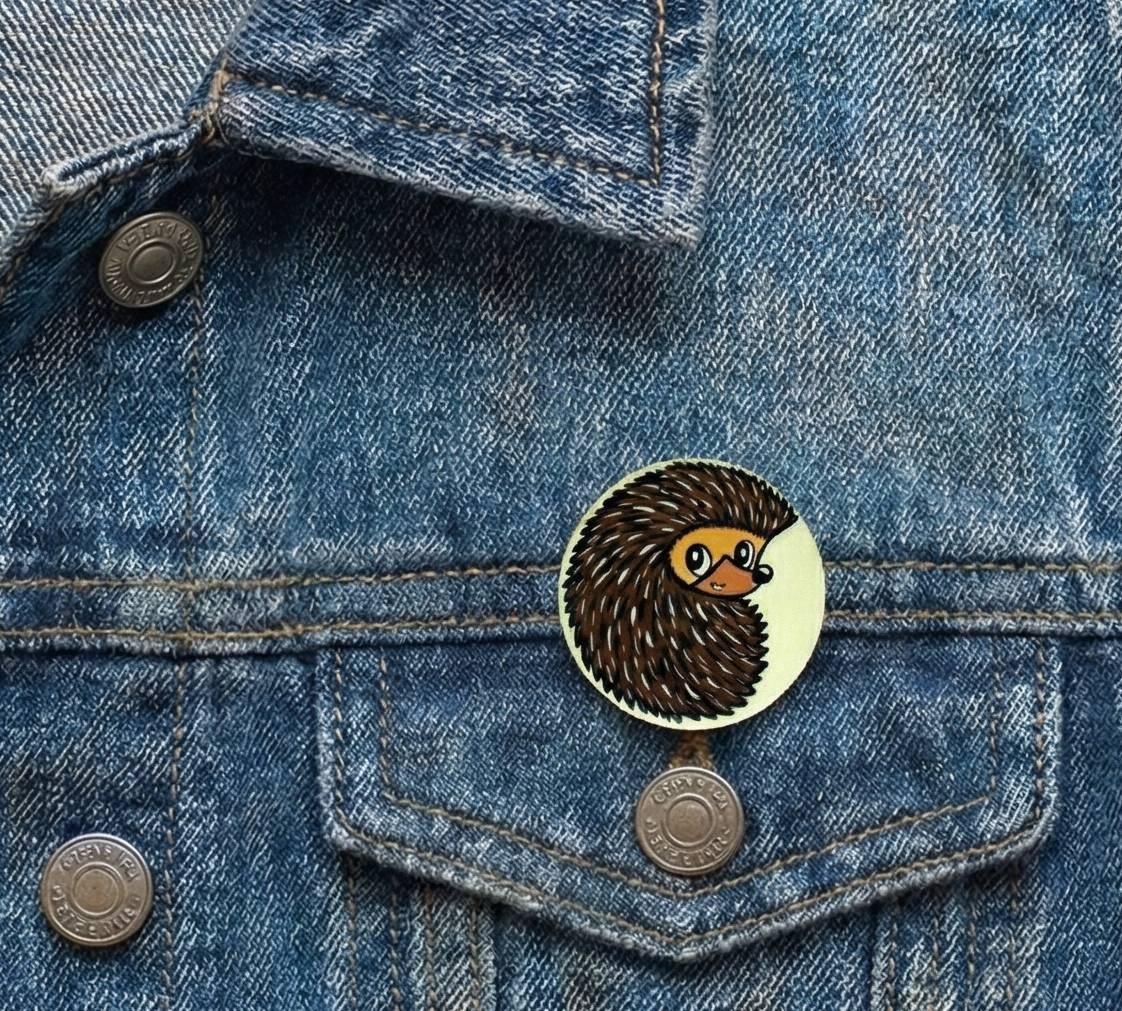 Дерев'яна сувенірна дитяча кругла брошка їжачок розпис Дерев'яна сувенірна дитяча кругла брошка їжачок розпис