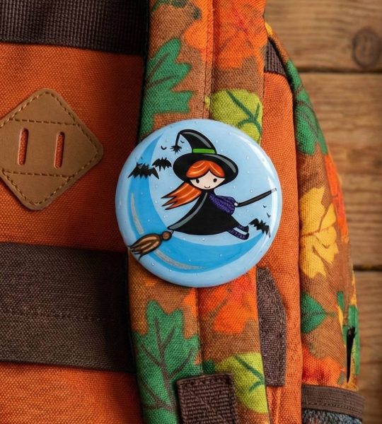 Дитяча брошка відьмочка halloween руда дівчинка ручний розпис