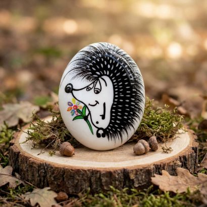 Дерев'яна оригінальна брошечка їжак букет розпис