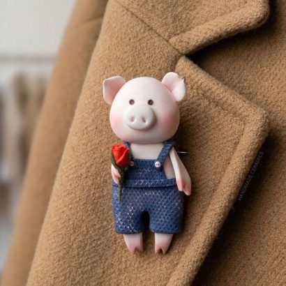 Сувенір магніт свинка валентин джентльмен троянда глина 2026