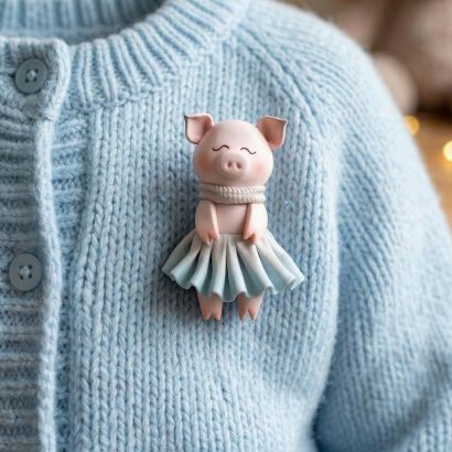 Дитяча брошка свинка дівчинка у сукні сувенір глина
