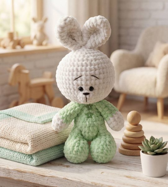 Великодній зайчик м'яка дитяча іграшка в комбінезоні сувенір