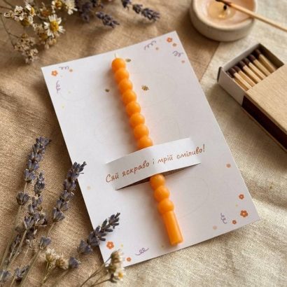 Святкова листівка 12 х 8 см зі свічкою, сірником та чиркалом