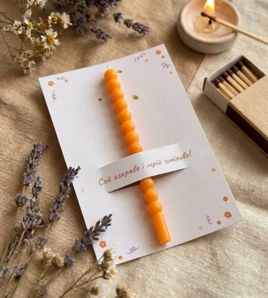 Святкова листівка 12 х 8 см зі свічкою, сірником та чиркалом