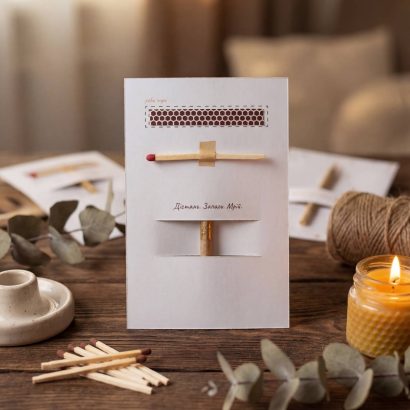 Жіноча листівка рожеві квіти зі свічкою, сірником та чиркалом