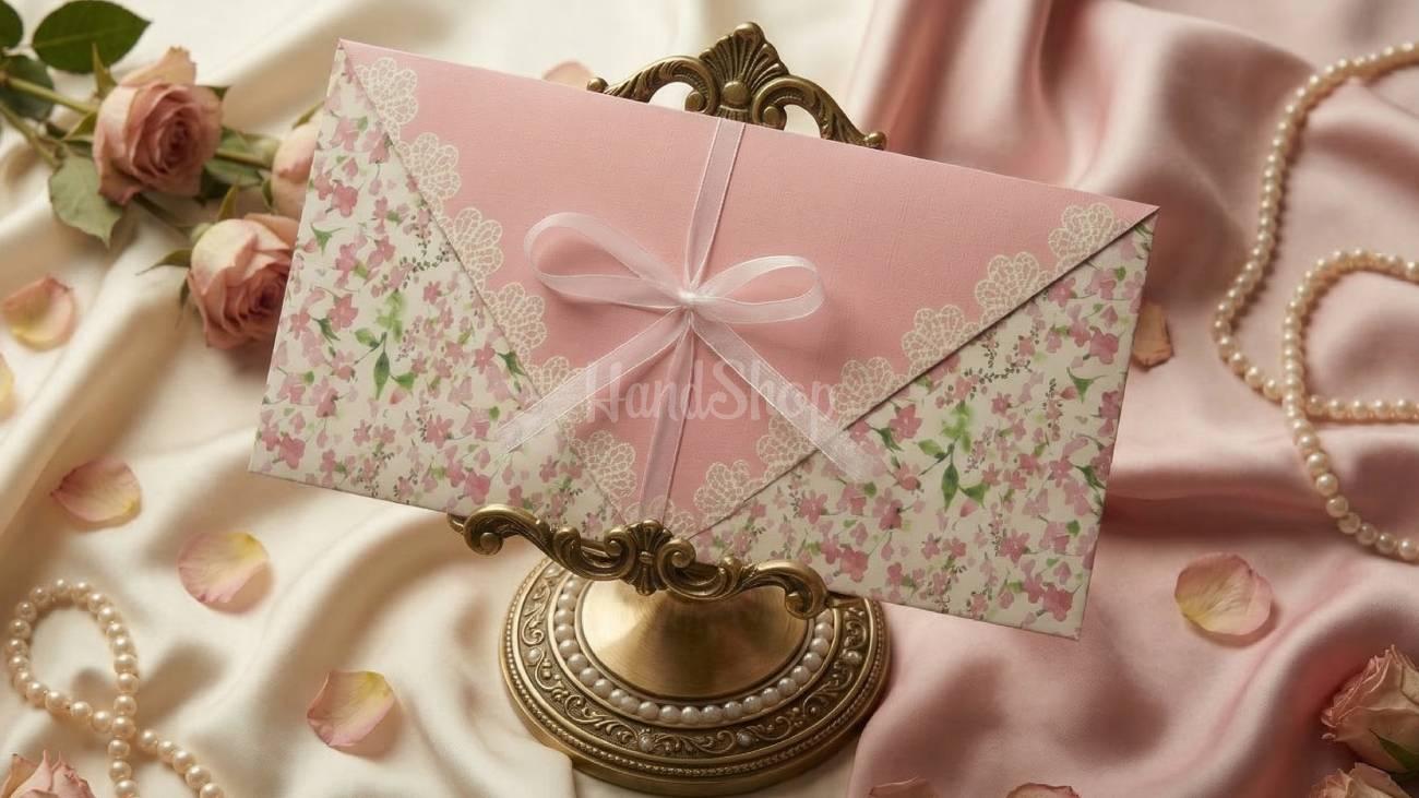Весільний красивий конверт для грошей рожеві квіти Весільний красивий конверт для грошей рожеві квіти