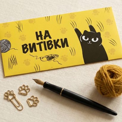 Красивий конверт для грошей котик день народження