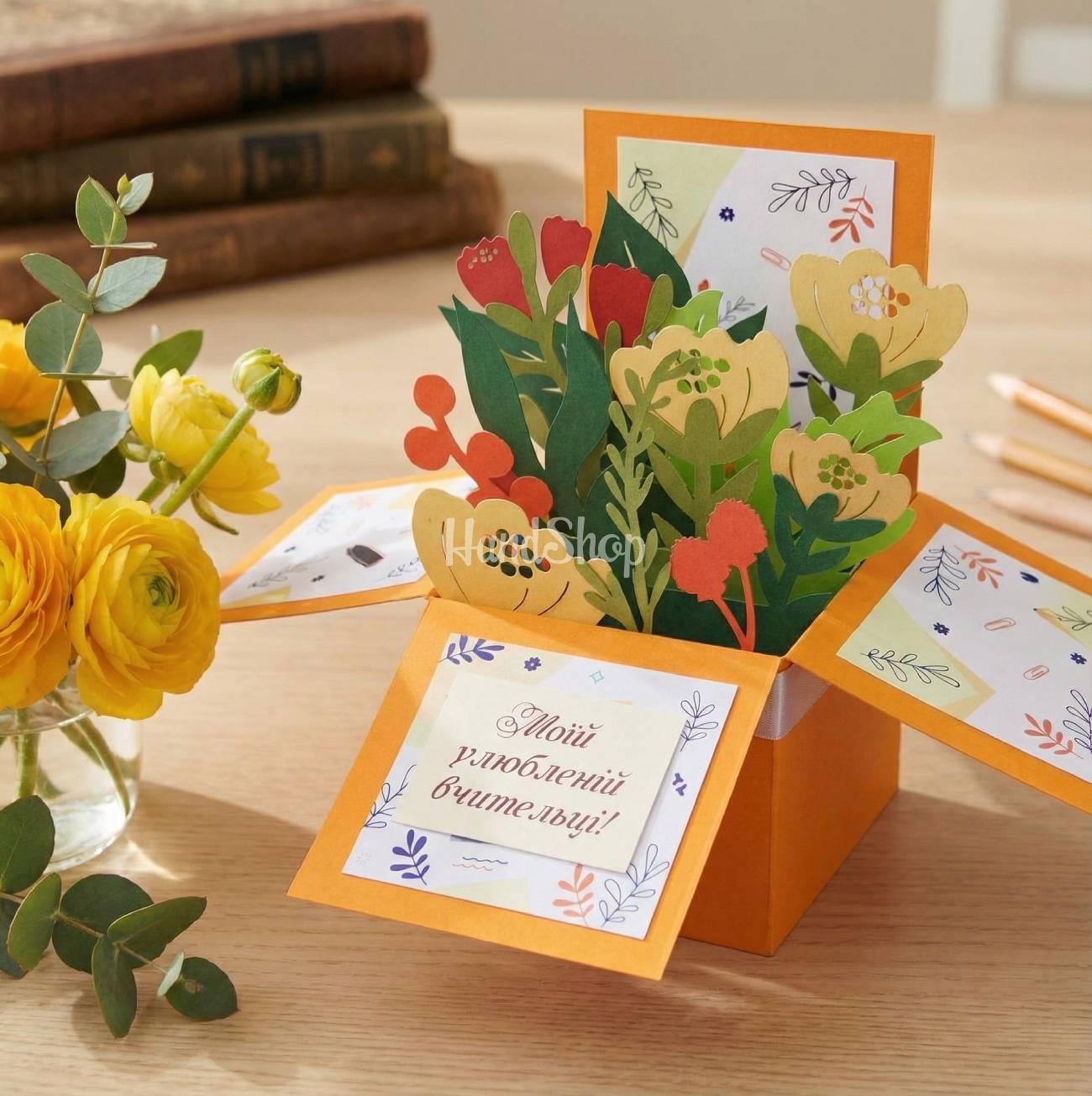 3d листівка коробочка осінні об'ємні квіти вчительці 3d листівка коробочка осінні об'ємні квіти вчительці