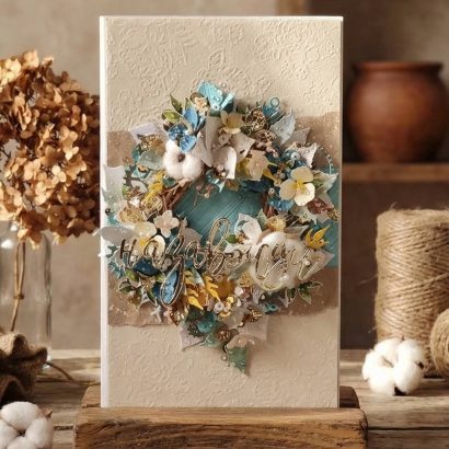 Вітальна об'ємна скрапбукінг листівка/конверт квіти