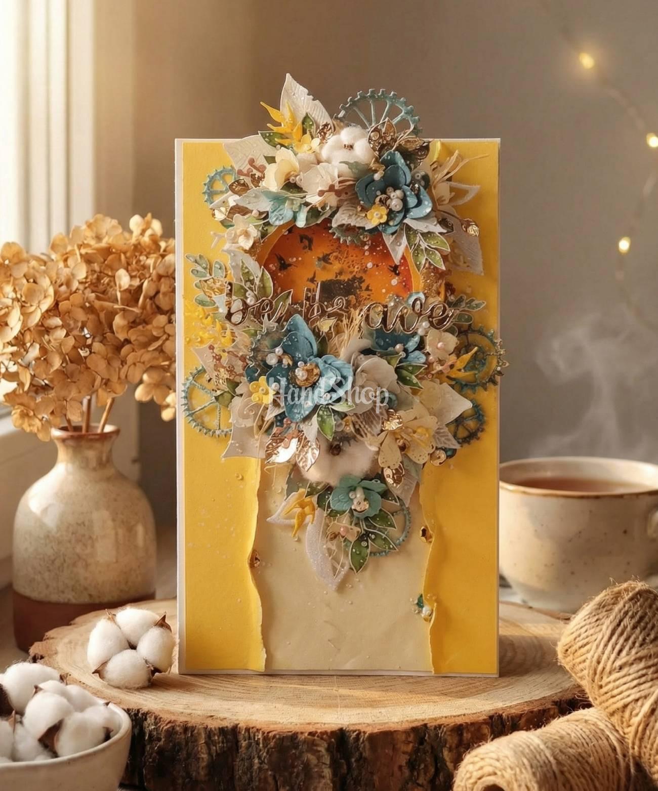 Листівка ручної роботи на день народження об'ємна квіти Листівка ручної роботи на день народження об'ємна квіти